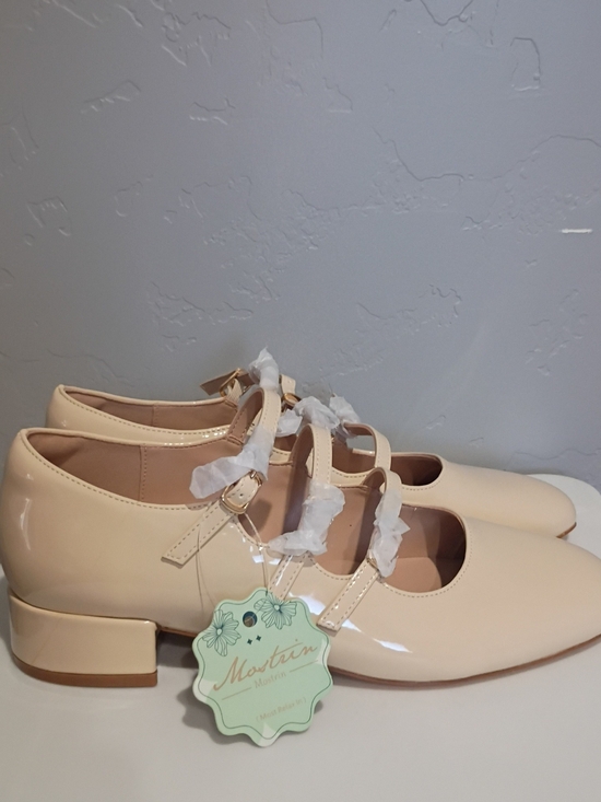 mostrin Shoes - Cream Patent Mary Jane Heels with Double Straps